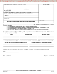 Form SC-019 Declaration and Order Re Satisfaction of Judgment - County of San Diego, California