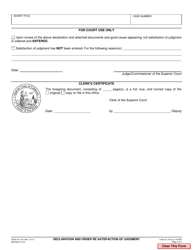 Form SC-019 Declaration and Order Re Satisfaction of Judgment - County of San Diego, California, Page 2