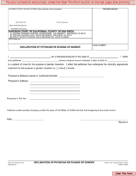 Form CIV-393 &quot;Declaration of Physician Re Change of Gender&quot; - County of San Diego, California
