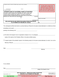 Document preview: Form CRM-26 Declaration Re: Order Releasing Probation Report to Attorneys of Record (Pc 1203.05) - County of San Diego, California