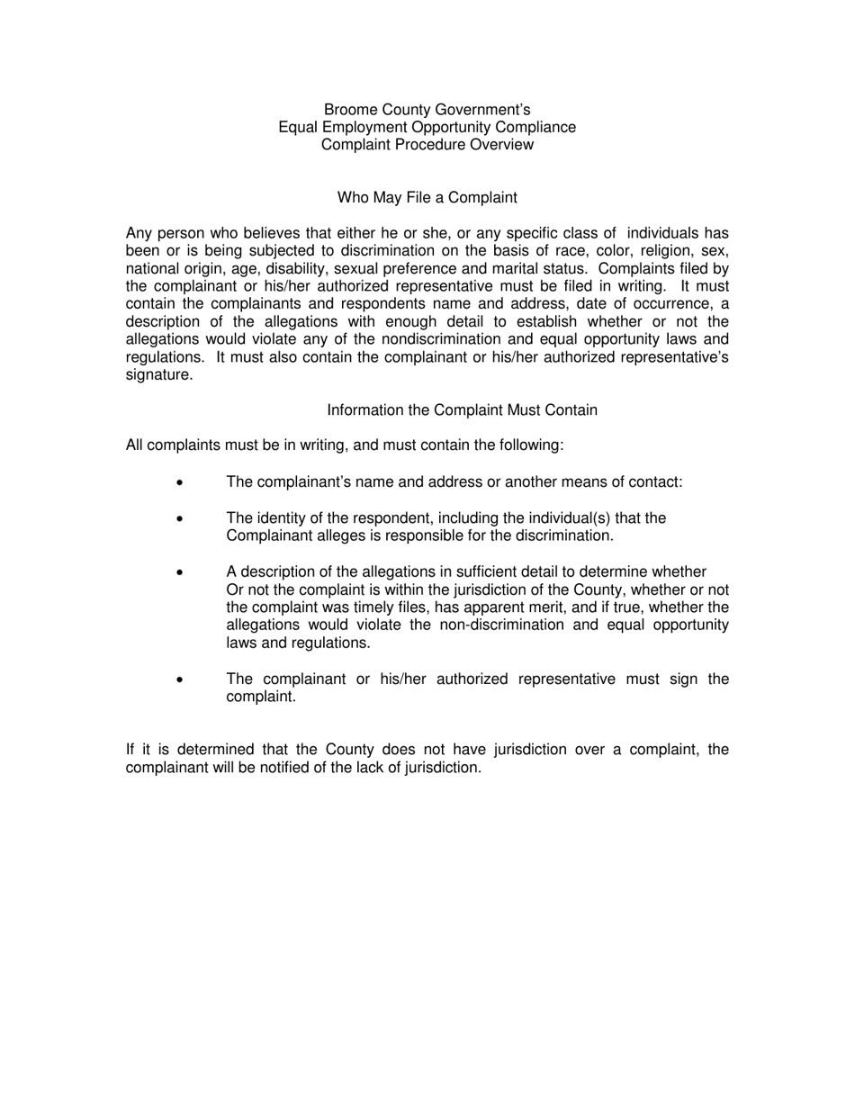 Opportunity Compliance Complaint Information Form - Broome County, New York, Page 1