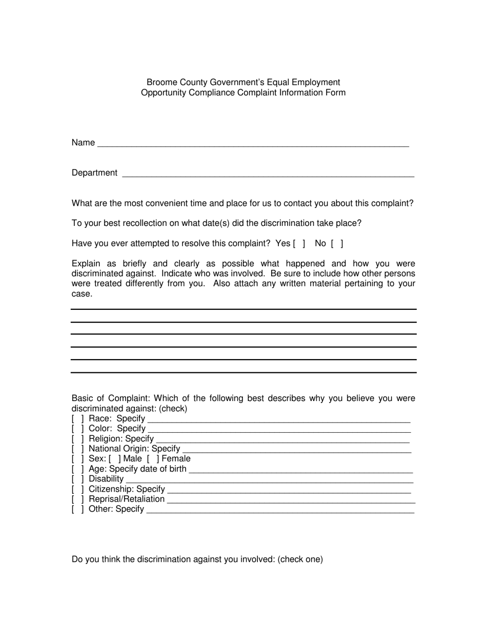 Opportunity Compliance Complaint Information Form - Broome County, New York, Page 3