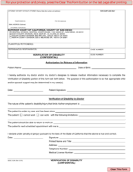 Form D-248 &quot;Verification of Disability&quot; - County of San Diego, California