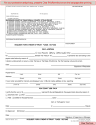 Document preview: Form CIV-180 Request for Payment of Trust Funds/Refund - County of San Diego, California