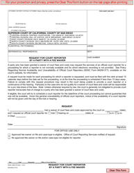 Form ADM-379 &quot;Request for Court Reporter by a Party With a Fee Waiver&quot; - County of San Diego, California