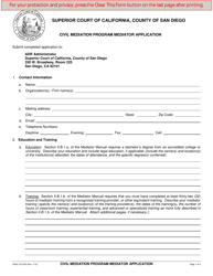 Document preview: Form CIV-023 Civil Mediation Program Mediator Application - County of San Diego, California