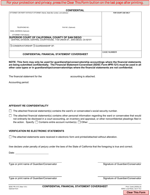 Form PR-121C Confidential Financial Statement Coversheet - County of San Diego, California