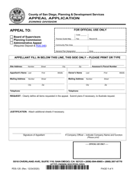 Document preview: Form PDS-125 Appeal Application - County of San Diego, California