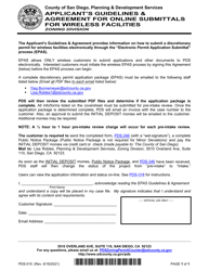 Form PDS-015 Applicant's Guidelines and Agreement for Online Submittals for Wireless Facilities - County of San Diego, California