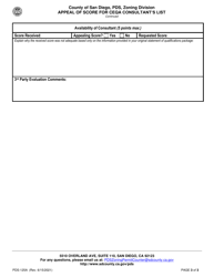 Form PDS-125A Appeal Application for Scoring for Placement on the County of San Diego Ceqa Consultant List for Privately Initiated Projects - County of San Diego, California, Page 3