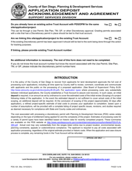 Document preview: Form PDS-126 Application Deposit Acknowledgement and Agreement - County of San Diego, California