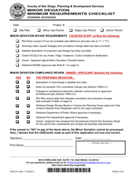 Form PDS-215 Minor Deviation Minimum Requirements Checklist - County of San Diego, California
