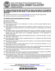 Form PDS-234 Aricultural Homestay Zoning Verification Permit Checklist - County of San Diego, California