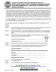 Form PDS-314 Application for Urban Subdivision Environmental Review Exemption - County of San Diego, California