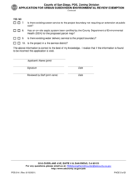 Form PDS-314 Application for Urban Subdivision Environmental Review Exemption - County of San Diego, California, Page 2