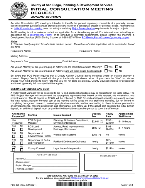Form PDS-325 Initial Consultation Meeting Request - County of San Diego, California