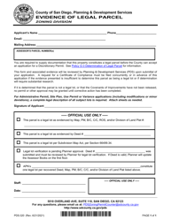 Form PDS-320 Evidence of Legal Parcel - County of San Diego, California