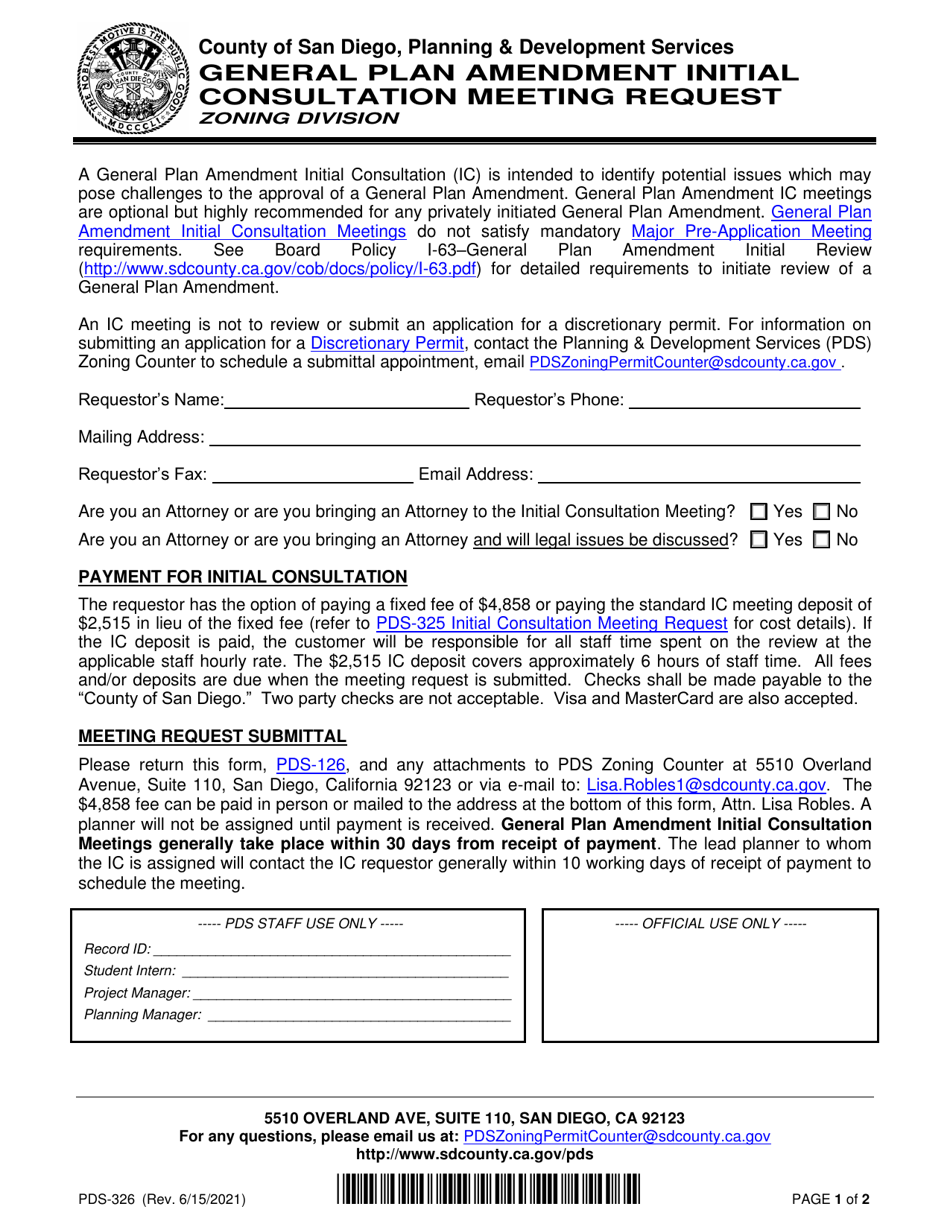 Form PDS-326 - Fill Out, Sign Online and Download Fillable PDF, County ...