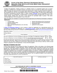 Document preview: Form PDS-327 Major Pre-application Meeting Request - County of San Diego, California