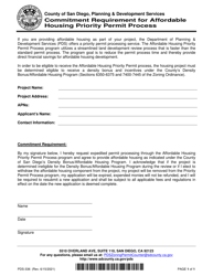 Document preview: Form PDS-336 Commitment Requirement for Affordable Housing Priority Permit Process - County of San Diego, California