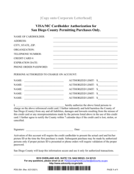 Form PDS-354 Visa/Mc Cardholder Authorization for San Diego County Permitting Purchases Only - County of San Diego, California