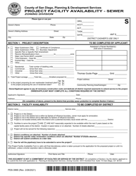 Form PDS-399S &quot;Project Facility Availability - Sewer&quot; - County of San Diego, California