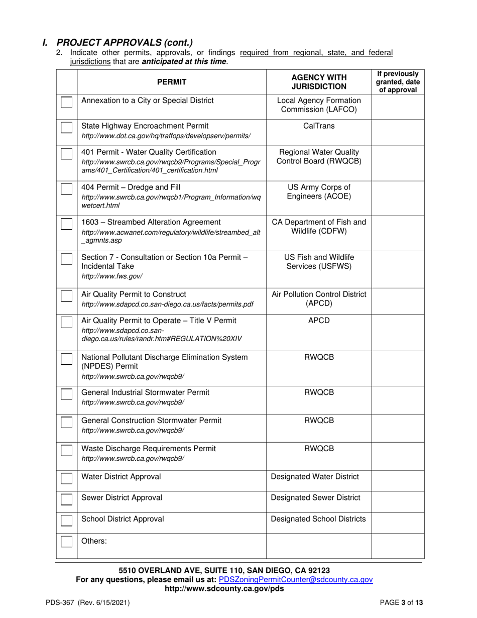 Form PDS-367 Application for an Environmental Initial Study (Aeis) - County of San Diego, California, Page 3