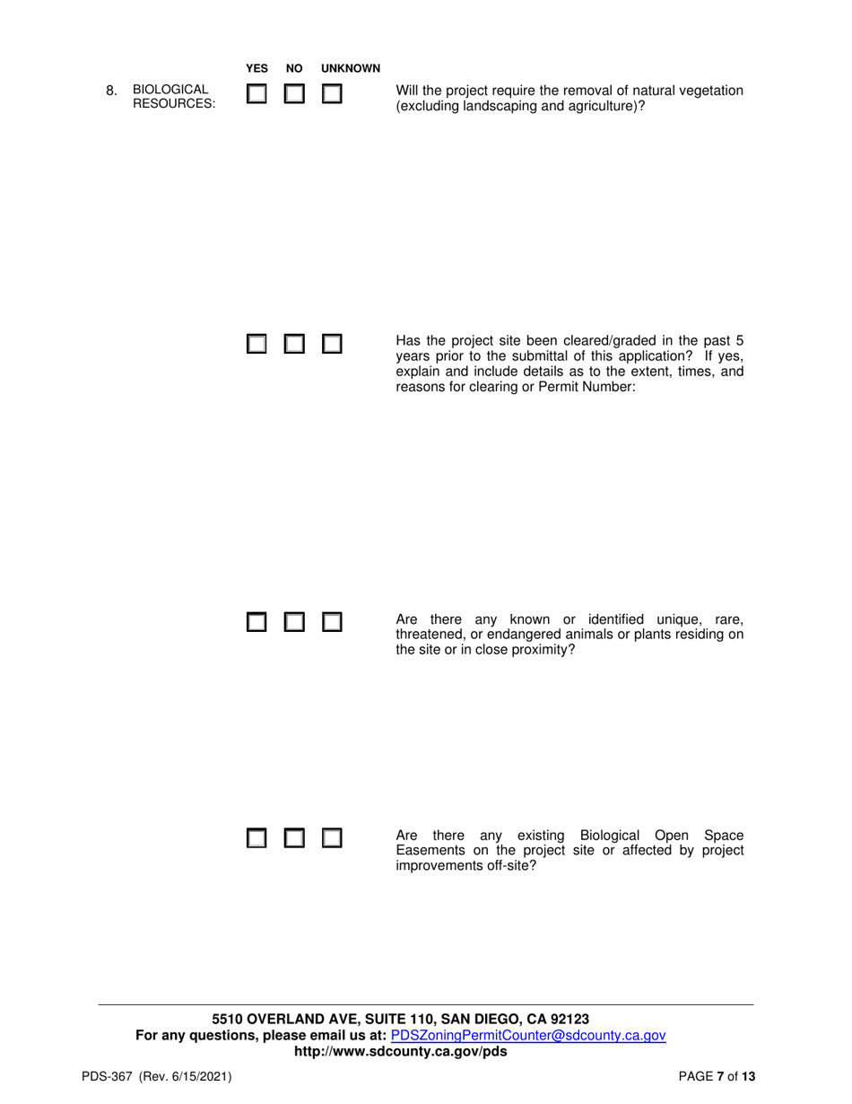 Form PDS-367 Application for an Environmental Initial Study (Aeis) - County of San Diego, California, Page 7