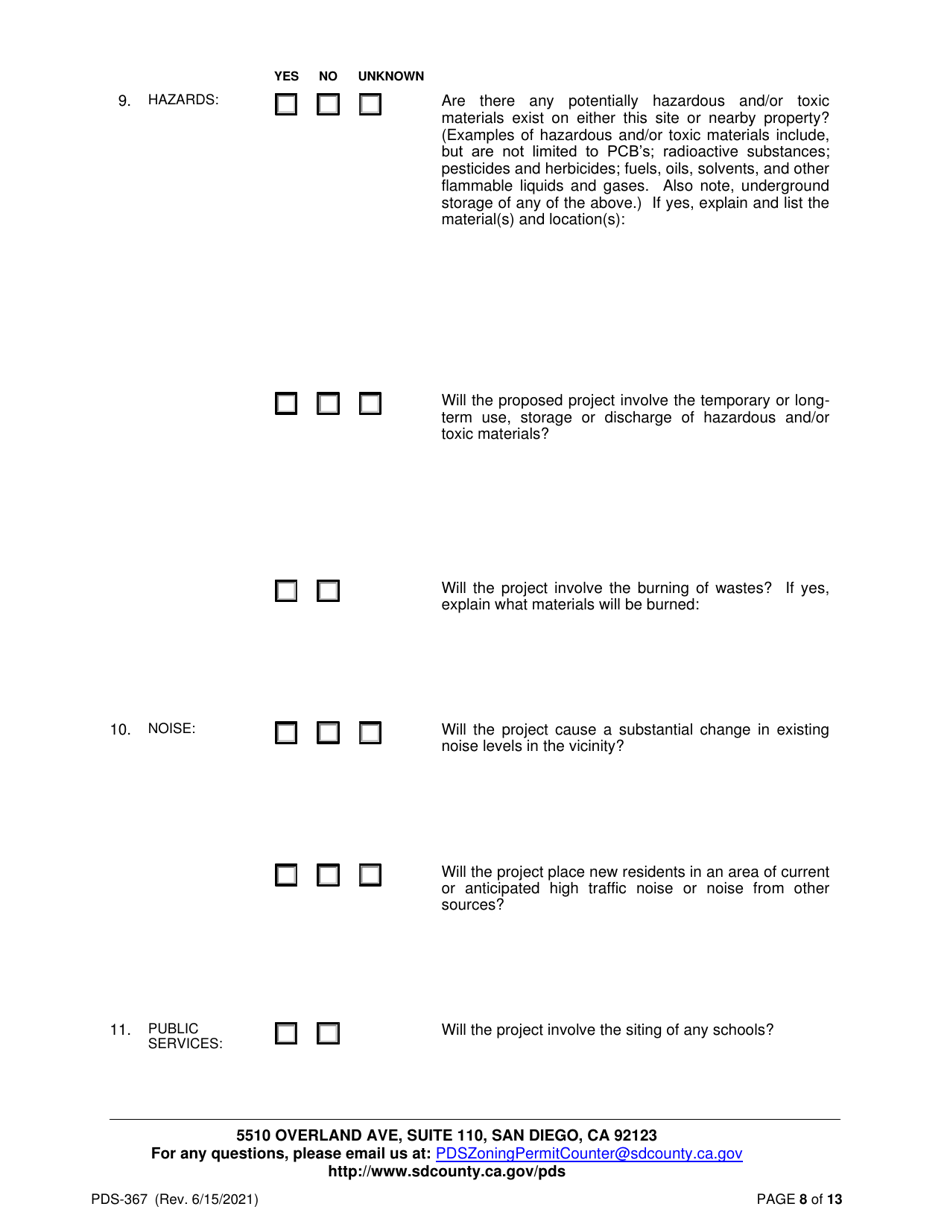 Form PDS-367 Application for an Environmental Initial Study (Aeis) - County of San Diego, California, Page 8