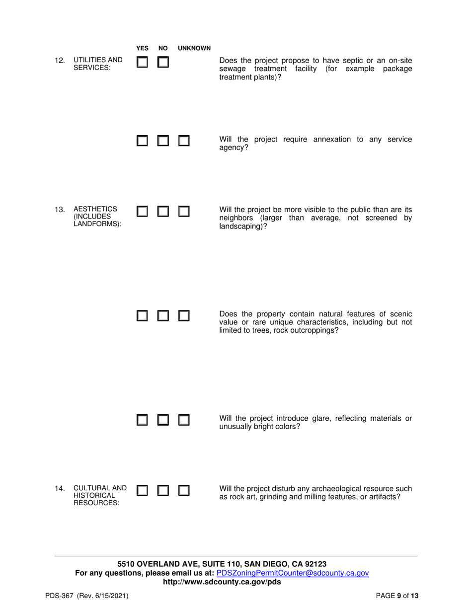 Form PDS-367 Application for an Environmental Initial Study (Aeis) - County of San Diego, California, Page 9