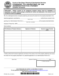 Form PDS-386 Consent to Granting of an Administrative Permit - County of San Diego, California
