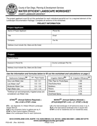 Document preview: Form PDS-405 Water Efficient Landscape Worksheet - County of San Diego, California
