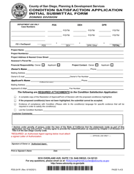 Document preview: Form PDS-241R Condition Satisfaction Application Initial Submittal Form - County of San Diego, California