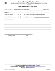 Form PDS-241R Condition Satisfaction Application Initial Submittal Form - County of San Diego, California, Page 2