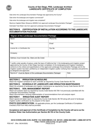 Form PDS-407 Landscape Certificate of Completion - County of San Diego, California, Page 2