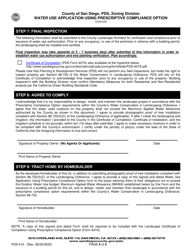 Form PDS-410 Water Use Application Using Prescriptive Compliance Option - County of San Diego, California, Page 4
