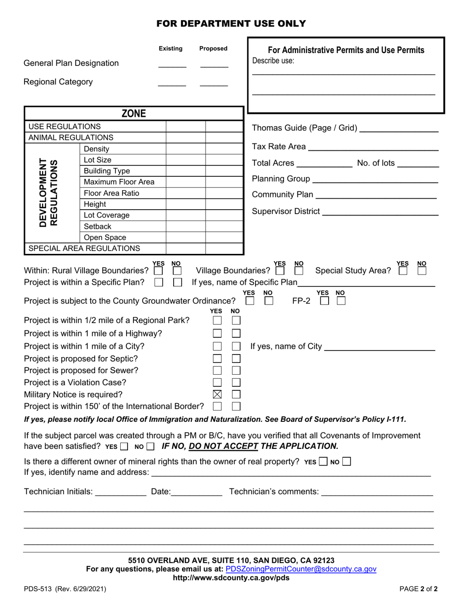 Form PDS-513 Zoning Verification Permit - Ministerial Meteorological Testing (Met) Facility - County of San Diego, California, Page 2
