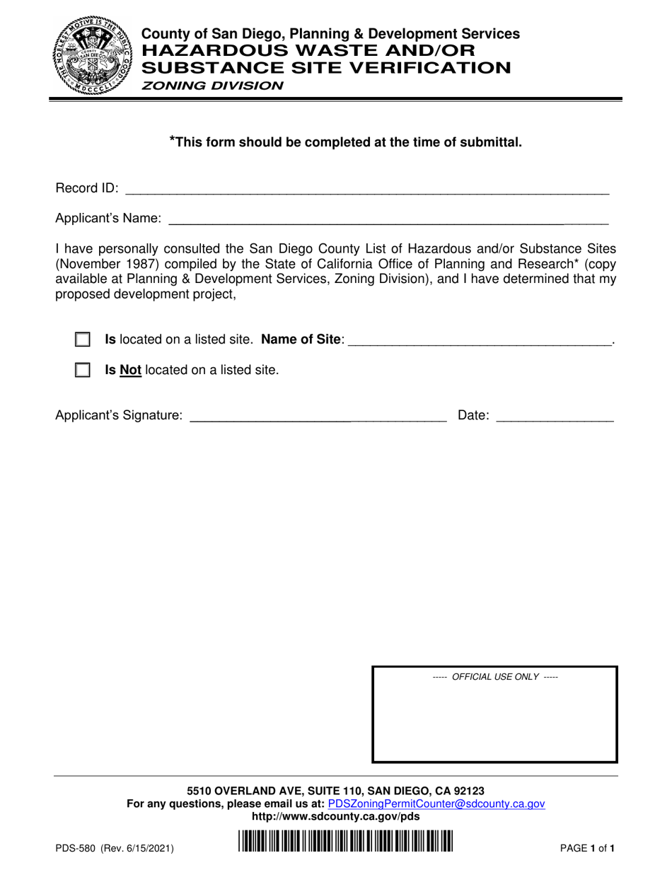 Form PDS580 Fill Out, Sign Online and Download Fillable PDF, County