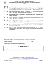 Form PDS-579 Environmental Review Questionnaire for Agriculturally Related Clearing Permits - County of San Diego, California, Page 2