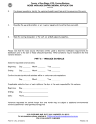 Form PDS-701 Noise Variance Supplemental Application - County of San Diego, California, Page 2