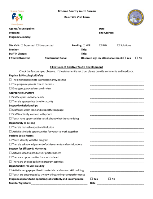 Basic Site Visit Form - Broome County, New York Download Pdf