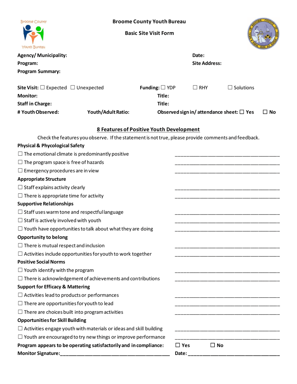 Basic Site Visit Form - Broome County, New York, Page 1
