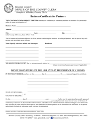 Business Certificate for Partners - Broome County, New York