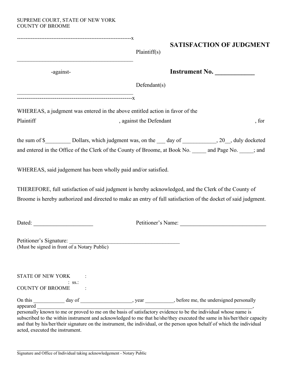 Satisfaction of Judgment - Broome County, New York, Page 1