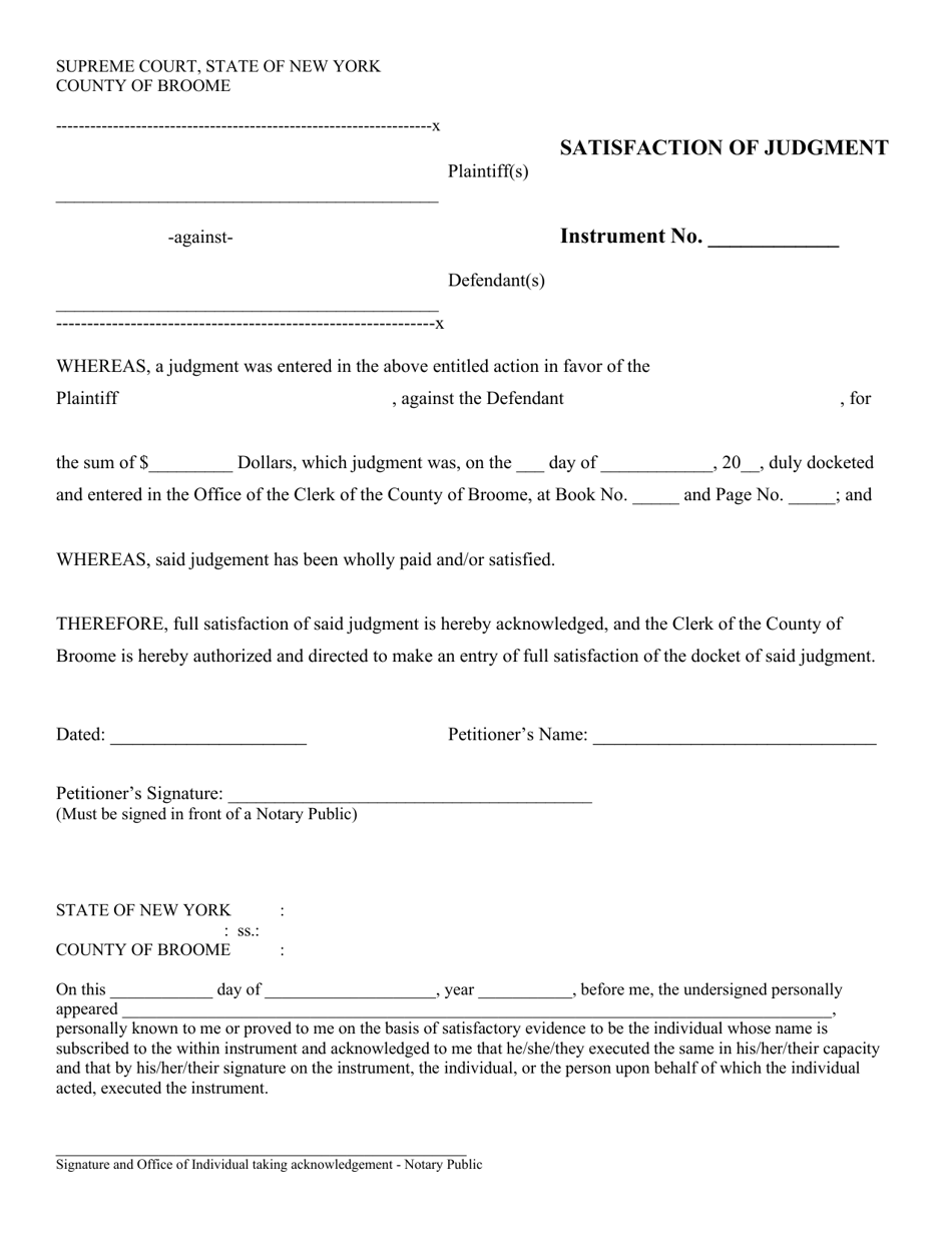 Broome County, New York Satisfaction of Judgment - Fill Out, Sign ...