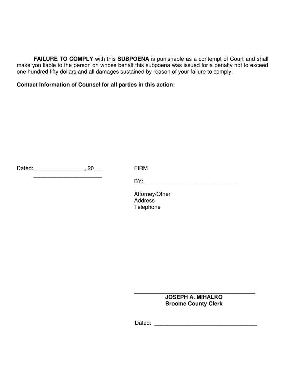 Subpoena / Subpoena Duces Tecum Pursuant to the Uniform Interstate Depositions and Discovery Act - Broome County, New York, Page 2