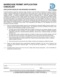 Document preview: Barricade Permit Application Checklist - City of Dallas, Texas