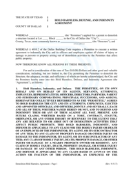 Document preview: Hold Harmless, Defense, and Indemnity Agreement - City of Dallas, Texas