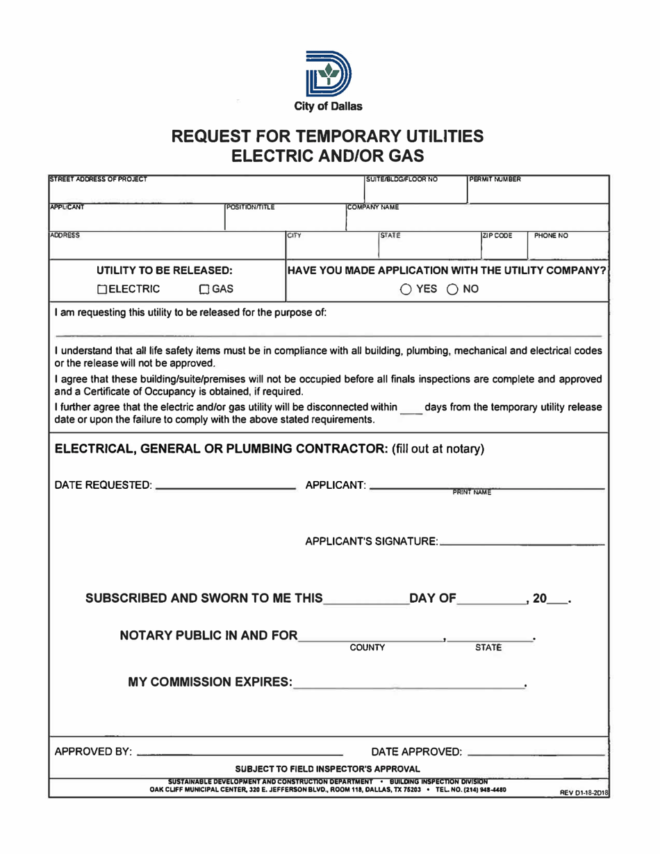 Request for Temporary Utilities Electric and / or Gas - City of Dallas, Texas, Page 2