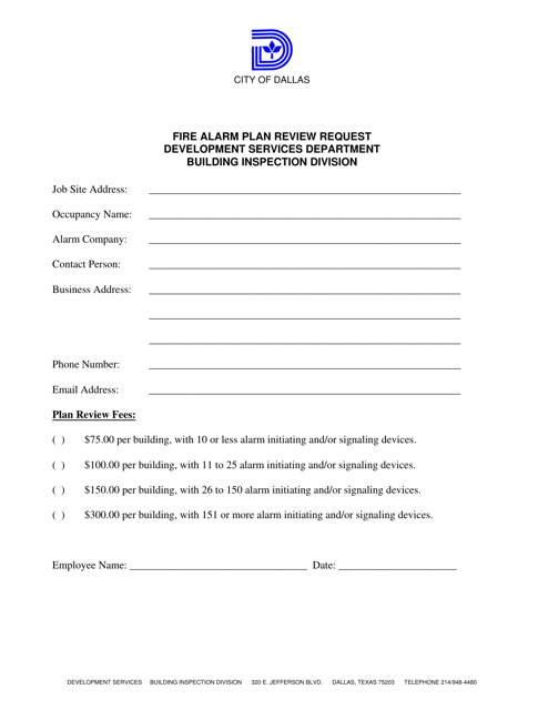 Fire Alarm Plan Review Request - City of Dallas, Texas Download Pdf